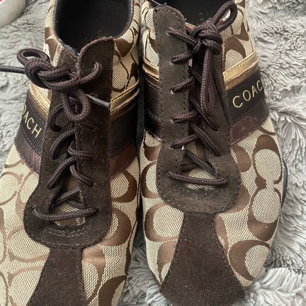 Coach Signature Brown and Tan Lace-Up Sneakers